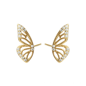 Silver 925 Studded Butterfly Wing Bling Earrings